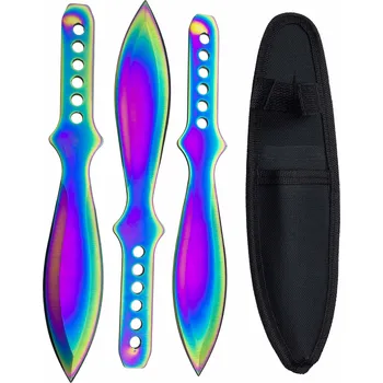 Vrhací hvězdice X Sada 3ks velkých vrhacích nožů "RAINBOW OSA" s pouzdrem