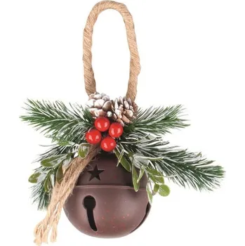 Vánoční dekorace Anděl Přerov Rolnička kovová hnědá s dekorem na zavěšení 15 x 20 x 8 cm