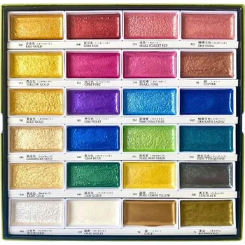 Vodová barva Akvarelové barvy Gansai Tambi Kuretake - Sada 24 metalických akvarelových barev