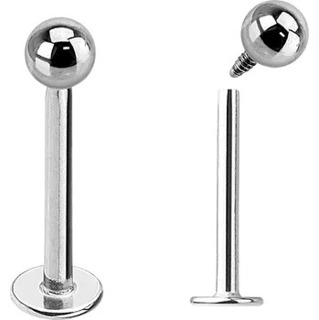 Piercing Atreya Titanová labreta s kuličkou a vnitřním závitem Velikost: 1,2 mm, Velikost koncovky: 3 mm, Délka / Průměr: 6 mm