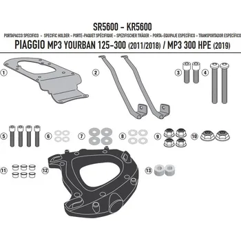 Nosič na motocykl a skútr Kappa KR5600 nosič zadního kufru MONOKEY kufry PIAGGIO Mp3 300 HPE -19, PIAGGIO Mp3 Yourba