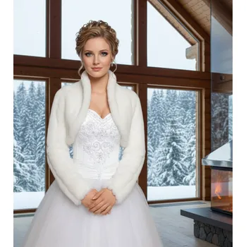 Dámský kožich Svatební kožíšek s vyšším límcem ivory BF-26 Vybraná velikost: 5XL