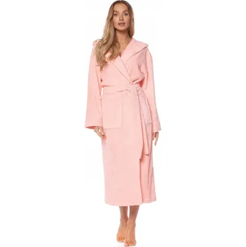 Dámské noční prádlo L&L dámský župan do poloviny lýtka s kapucí, meruňkový, velikost XXL