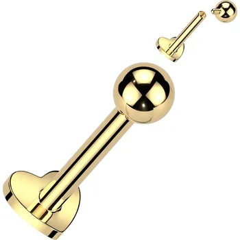 Piercing Atreya Titanová labreta Love s vnitřním závitem a kuličkou Barva: Zlatá, Velikost: 1,2 mm, Délka / Průměr: 6 mm