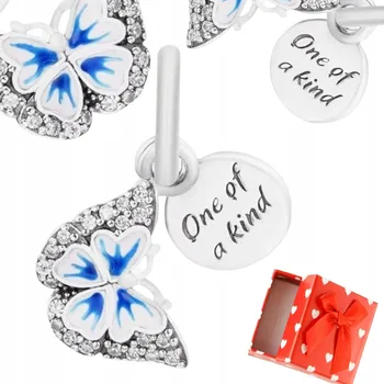 Přívěsek Přívěsek Charm modrý MOTÝL stříbrný motýlek zirkony s925 + KRABIČKA