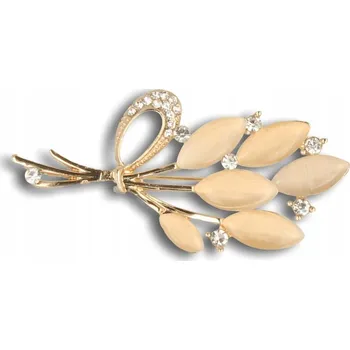 Brož Brož zavírací špendlík zlatá kytice s béžovými kameny