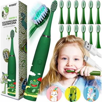 Elektrický zubní kartáček Sonický Kartáček PRO DĚTI + 12 Náhradních hlavic USB Žába Elektrický zubní kartáček