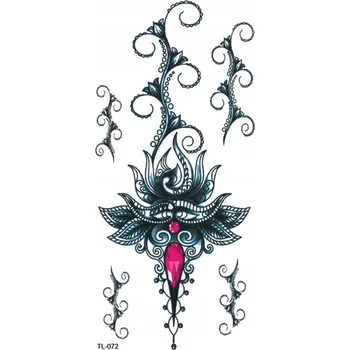 Odstranitelné tetování Dočasné omyvatelné tetování s motivem mandaly lotosu a červeného drahokamu