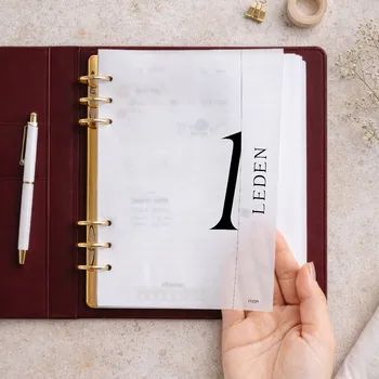 Kancelář Fleppi Vellum dashboardy - Měsíční úvody | 03 Vyberte velikost náplně: A5 - 8 disků / Filofax Notebook