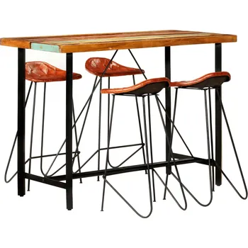 Jídelní set 5dílný barový set masivní recyklované dřevo a pravá kůže - 8719883756479