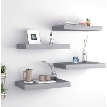 police Plovoucí nástěnné police 4 ks šedé 40 x 23 x 3,8 cm MDF - 8720286074800