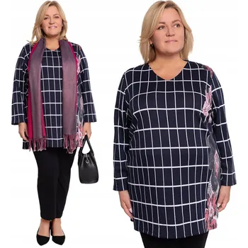 Dámská tunika Tmavě modrá tunika s kostkovaným vzorem, velikost 50