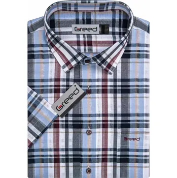 Pánská košile Pánská košile s krátkým rukávem Greed SK 392 jeans kostka velikost 42