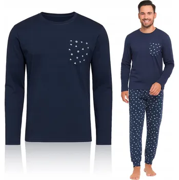 Pánské pyžamo Pánské pyžamo s dlouhým rukávem a kalhotami, tmavě modré, bavlněné *XXL