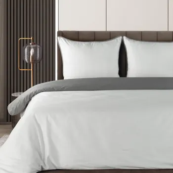 Povlečení Povlečení 220x200 cm bavlněné saténové oboustranné, bílé a ocelové