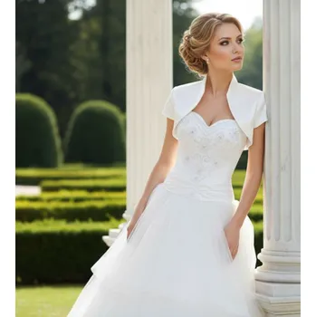 Bolerko Saténové svatební bolerko s krátkým rukávem ivory BF-01 Vybraná velikost: XXXL