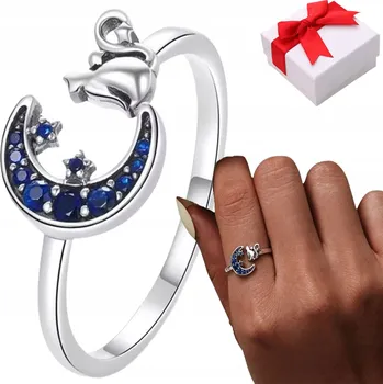 Prsten Prstýnek stříbrný MĚSÍC A KOČKA nastavitelný s925 + krabička