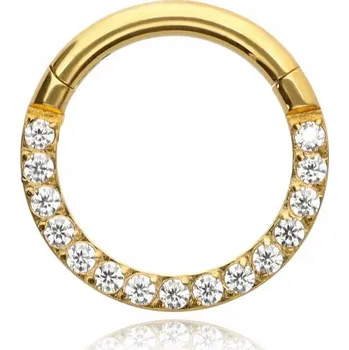Náušnice Titanové kroužkové náušnice clicker zlaté s bílými zirkony septum 1,2/8