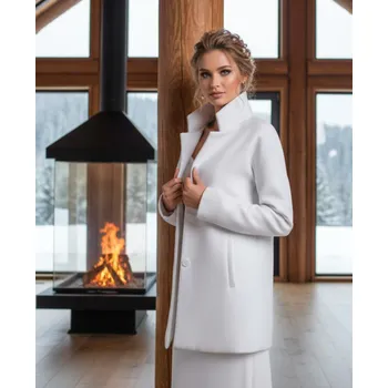 Dámský flaušový svatební kabát - bílý: BF-206 Vybraná velikost: 5XL