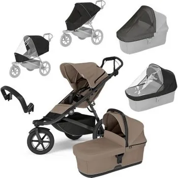 Dětské zboží Thule Výhodný set Urban Glide 3 Kompletní kočárek + Pláštěnka + Moskytiéra + Madlo - Tinted Taupe