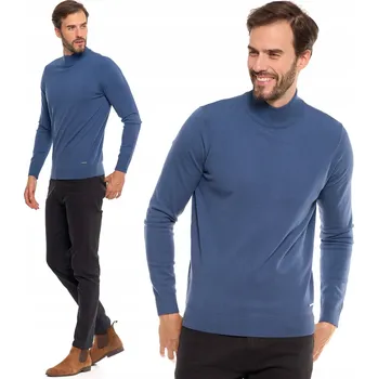 Pánský svetr Pánský svetr Moraj Pologolf Klasický Elegantní Rolák Viskóza Modrá. S