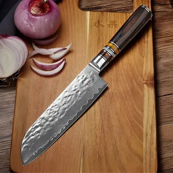 Kuchyňský nůž IZMAEL Damaškový kuchyňský nůž KA 14041 Santoku/Hnědá 17 cm
