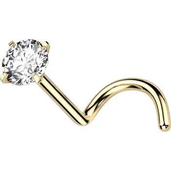 Piercing Atreya Titanová nosovka se vsazeným zirkonem Barva: Zlatá / Čirá, Velikost: 0,8 mm, Velikost koncovky: 2 mm