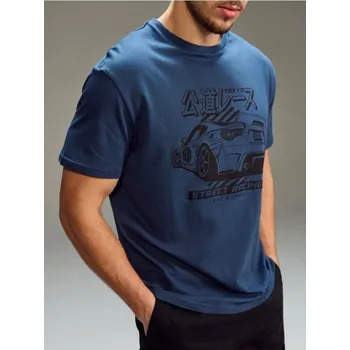 Pánské tričko Sinsay - Bavlněné tričko s krátkým rukávem - modrá - 255HL-58X - 255HL-58X-3XL