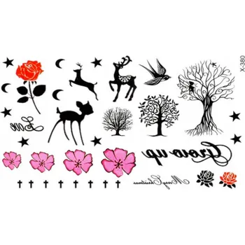 Odstranitelné tetování Dočasné tetování TATTOO 3D 10,5×6 cm – vzory květiny, růže, love, strom, srna, pták