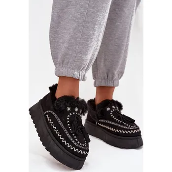 Dámská zimní obuv Boto Dámské sněhule na platformě s kožíškem a třásněmi Ferayne Barva: Černá, Velikost: 36