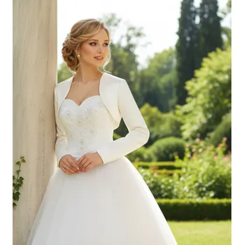 Bolerko Saténové svatební bolerko s dlouhým rukávem ivory BF-40 Vybraná velikost: XL