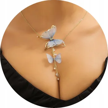 Náhrdelník STŘÍBRNÝ DÁMSKÝ NÁHRDELNÍK MODRÝ MOTÝL MOTÝLCI ZIRKON PERLA