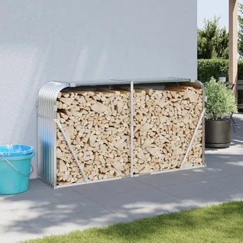 Stojan na dřevo stříbrný 180 x 45 x 100 cm pozinkovaná ocel - 8720845897390