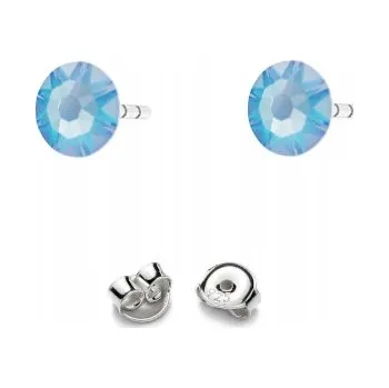 Náušnice Stříbrné Náušnice 925 s krystaly Swarovski Rose 4,5 mm Electric Blue Del.