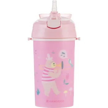 KikkaBoo Hrnek se silikonovým brčkem a popruhem 450ml Music Fest Pink