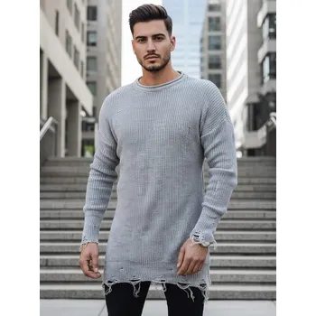 Pánský svetr Buďchlap Stylový prodloužený svetr ve světle šedé barvě