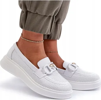 Dámské mokasíny Dámské mokasíny z přírodní kůže na platformě S.BARSKI LR720 BÍLÉ 39