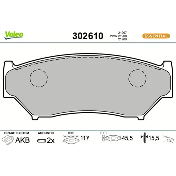 Brzdová destička Sada brzdových destiček, kotoučová brzda VALEO 302610