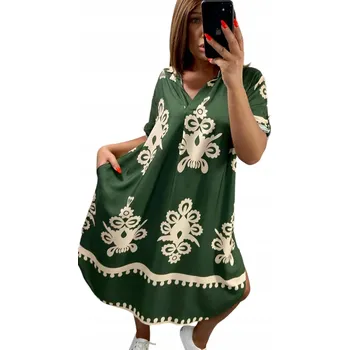 Dámské šaty V622 VELKÉ KHAKI ŠATY vel. 50 (5XL)