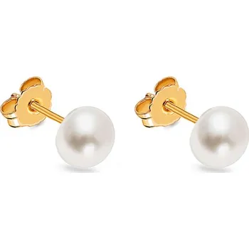 Náušnice Zlaté napichovací náušnice s bílými perlami 6,5 mm IZ27499 + dárkové balení LUXUS zdarma