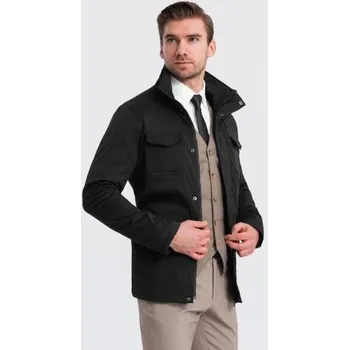 Pánská casual bunda Pánská lehce vyteplená bunda s vysokým límcem a kapsami - černá V1