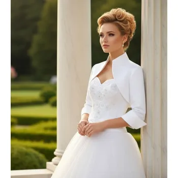 Bolerko Saténové svatební bolerko s výraznými manžetami - bílé: BF-13 Vybraná velikost: XXL