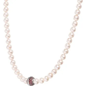 Náhrdelník Stříbrný náhrdelník s českým granátem a perlou, rhodiovaný - koule