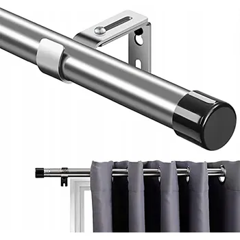 Garnýž Garnýž jednoduchá na záclony a závěsy, tyč 76-365 cm, stříbrná kovová