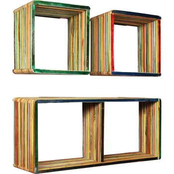 police Set závěsných polic 3 ks, masivní recyklovaný teak, vícebarevné - 8718475577485