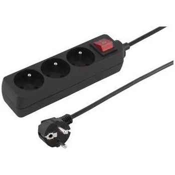 Napájecí kabel PremiumCord Prodlužovací přívod 230V 2m 3 zásuvky + vypínač, černý