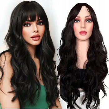 Paruka Syntetická paruka, lokny, tmavě hnědá, jako přírodní, s ofinou, 70 cm