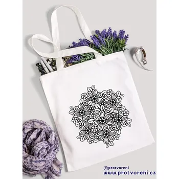 Textilní taška k vybarvení, MANDALA - KVĚTY 1, 41x37cm, BÍLÁ, 1 kus