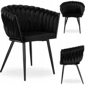 Jídelní židle Židle čalouněná velurem COFTON, pletený design, černá (black velvet)