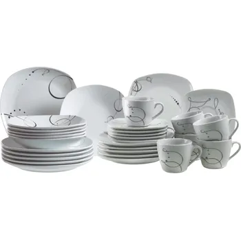 Talíř Mäser Jídelní sada nádobí 30 ks CHANSON, bílá + černá